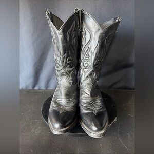 Cowboy Boots Black Leather Men's Western Boots Embroidered Mens 9.5 D